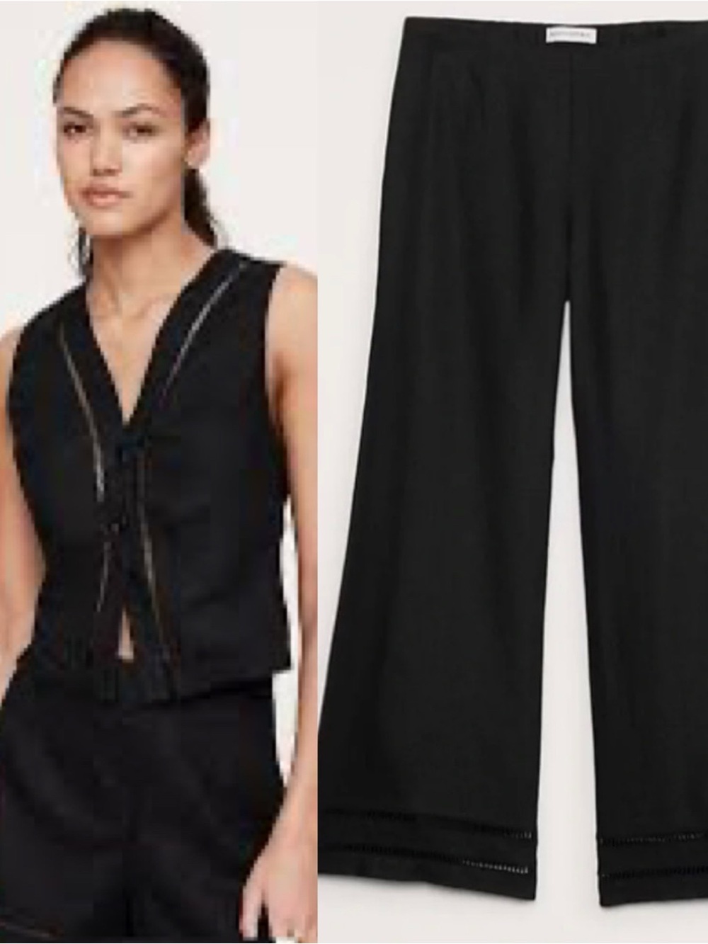 Banana republic, 100% linen lace,-trimmed vest, and kick flare pant set XS
